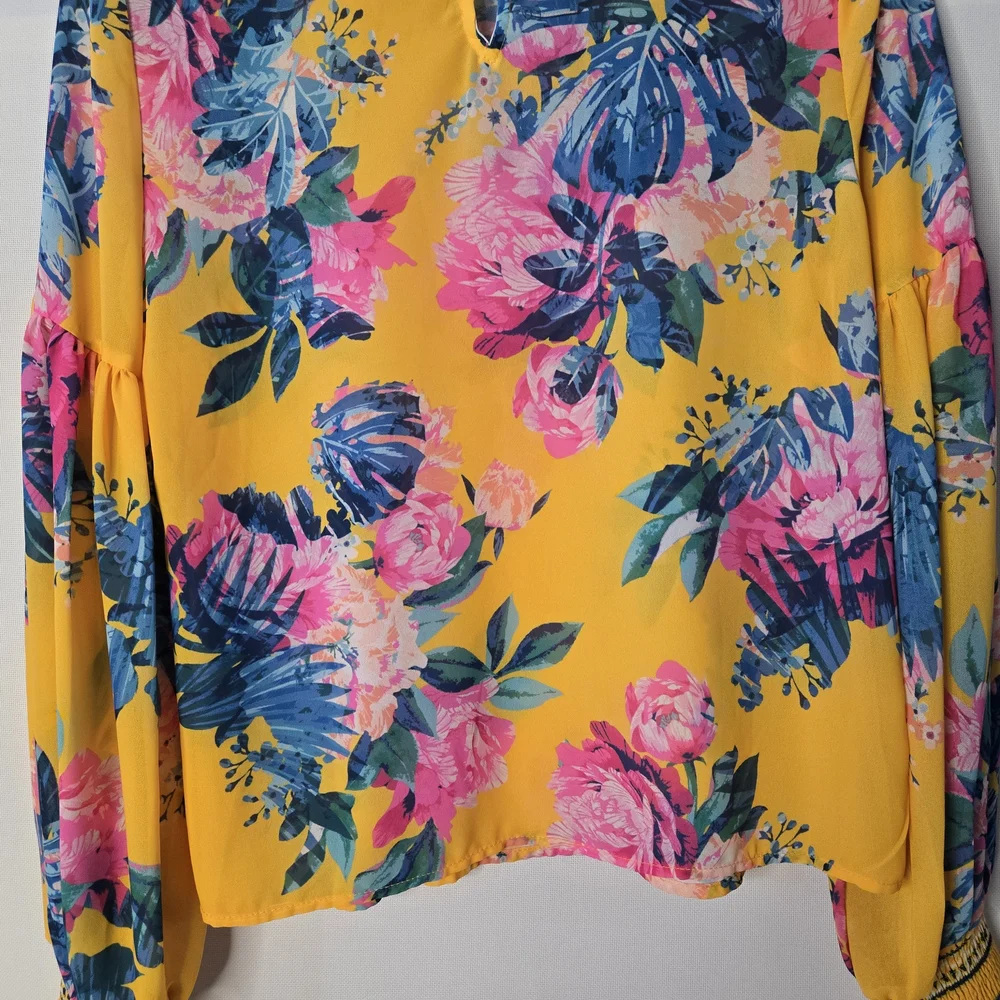 JEALOUS TOMATO Size S Bright Yellow Floral Summer Blouse - Picture 9 of 11
